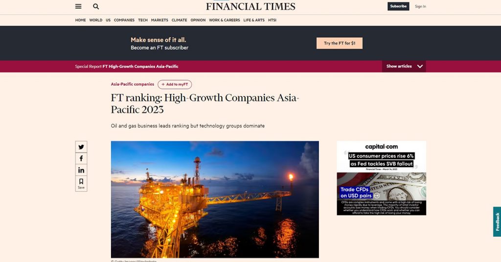 Financial Times High Growth Companies 2023